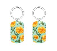 Yellow Flowers Marigolds Cute Keychain Charms Metal Keyrings Pendant Personalized Bag Accessories Gift for Women Men 5x2.8cm
