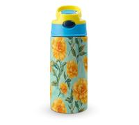 Yellow Flowers Marigolds Cute Water Bottle with Straw Lid Stainless Steel Drink Tumbler Insulated Flip Top Cups 350ml