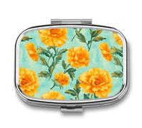 Yellow Flowers Marigolds Mini Pill Box Portable Vitamins Organizer 2 Compartment Square Pills Case for Pocket Purse