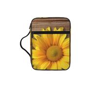 Yellow Flowers on Wood Bible Cover with Zipper, Bible Case Organizer with Handle, Water-Resistant Oxford Fabric Bible Bag for Women Men 27x20cm