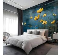Yellow Flowers Pattern Kids Room Canvas Peel and Stick Wall Mural Natural Theme Large Removable Self-Adhesive Wallpaper Decor for Nursery Boy Girl Bedroom 400x280 cm