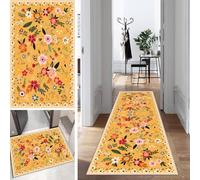 Yellow Flowers Rug Runner Hallway Colourful Long Kitchen Runner Bedroom Modern Rug Runner Non-Slip Washable 90 x 100 cm Durable Runner Rug Hallway Runner Corridor Polyester Sold by the Metre