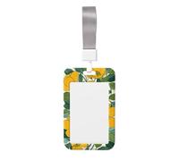 Yellow Flowers with Green Leaves Vintage Sliding Id Badge Holder Hard Plastic Work Card Case Name Tag Protector for Nurses Office