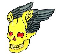 Yellow Flying Winged Skull Enamel Pin