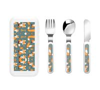 Yellow fox Children's tableware 3-piece set, reusable knife, fork and spoon cutlery set, portable children's food protection tableware