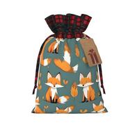 Yellow fox Christmas Tree Hanging Gift Bags Jute Drawstring Sacks with, Eco-Friendly Festive Decor & Small Present Bag for Xmas Tree