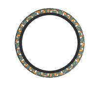 Yellow fox Printed elastic steering wheel cover for cars, 15 inches, comfortable grip, suitable for most models