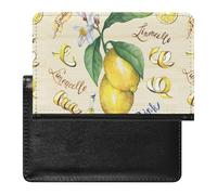 Yellow Fresh Citrus Fruit Lemon with Green Leaves and Flowers Women's Passport Protector, Men's Passport Protector, PU Travel Passport Protector for Women Men Worker 5.8 x 3.9 x 0.4 inch