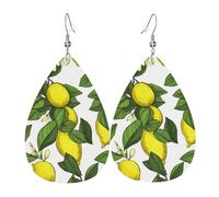Yellow Fresh Lemons Leather Earrings Dangle Drop for Women Lightweight Teardrop Dangle Earrings Jewelry Fashion Pendant and Valentine Birthday Party Gift