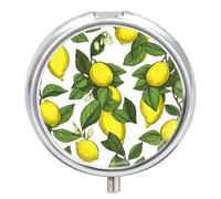 Yellow Fresh Lemons Pill Box 3 Compartment Waterproof Pill Case with Mirror Portable for Purse Pocket Daily Medicine Vitamin Organizer Travel Med Container Holder for Fish Oil Supplements