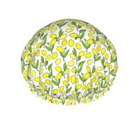Yellow Fresh Lemons Print Soft Shower Cap for Women Men Reusable hat Lightweight hat and Bath Hair Cap
