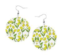 Yellow Fresh Lemons Printed Faux Leather Earrings Set For Women, 1 Pair Lightweight Dangle Drop Pierced Earrings Jewelry Gifts For Women