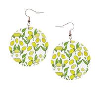 Yellow Fresh Lemons Printed Faux Leather Earrings Set For Women, 1 Pair Lightweight Dangle Drop Pierced Earrings Jewelry Gifts For Women