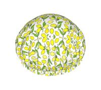 Yellow Fresh Lemons Printed Large Shower Cap, Double Layer Hair Protector For Facial Care, Reusable Hair Wrap