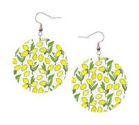 Yellow Fresh Lemons Printed Round Earrings For Women, 1 Pair Lightweight Leather Pierced Earrings Set Trendy Jewelry Gifts For Women Girls