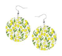 Yellow Fresh Lemons Printed Round Earrings For Women, 1 Pair Lightweight Leather Pierced Earrings Set Trendy Jewelry Gifts For Women Girls