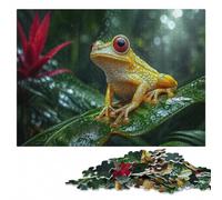 Yellow Frog with Red Eyes Wooden Puzzle 500 Pieces, Adult Jigsaw | A hands-on home pastime - a simple way to organise the image alone or together.