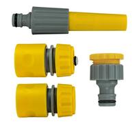 Yellow Garden Hose Accessory Set - 4-Piece Connectors And Adjustable Nozzle For 1/2In Or 5/8In Hoses