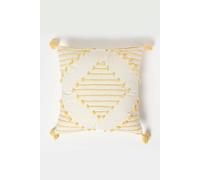 Yellow Geometric Tassel Cotton Cushion Homescapes Yellow 45cm x 45cm