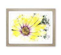 Yellow Gerbera Flower Watercolour Modern Framed Wall Art Print, Ready to Hang Picture for Living Room Bedroom Home Office Décor, Oak A2 (64 x 46 cm)