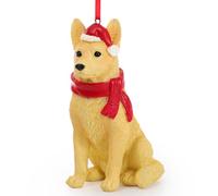 Yellow German Shepherd Christmas Dog Ornament Resin Hanging Figurine for Holiday Xmas Decorations Pet Dog Lover Collectible Gifts 4 Inch