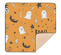 Yellow Ghost Halloween Baby Play Mat for Floor, 50x50 inch Playpen Mat,Thicken Soft Non-Slip Tummy Time Mat for Toddlers and Infants