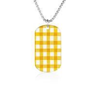 Yellow Gingham Check Plaid Men's Pendant Necklace for Women Customizable Jewelry Dog Tag Memorial Necklaces