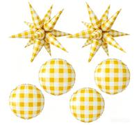 Yellow Gingham Party Decoration,Yellow White Gingham Burst Star Balloons/Checker Plaid Gingham Balloons for Summer BBQ Picnic Party,Little Sunshine Birthday,Lemon Bee Party Decor