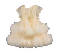 Yellow Girls Prom Dress Tulle Princess Dresses Big Girls Flutter Sleeve Bowknot Ruffle Layered Dresses Pageant Princess Tulle Dress for Kid Bridesmaid Wedding Gown for Age 4-13 Years