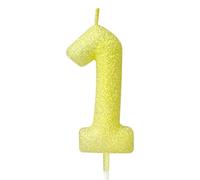 Yellow Glitter Birthday Candle,Macaron 3D Flash Number 1 Candle Topper,Suitable for Girls and Boys' Birthdays Party Cake Decorations,Weddings,Anniversaries