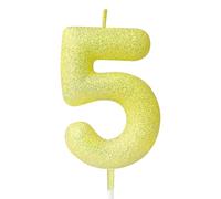 Yellow Glitter Birthday Candle,Macaron 3D Flash Number 5 Candle Topper,Suitable for Girls and Boys' Birthdays Party Cake Decorations,Weddings,Anniversaries