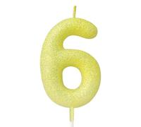 Yellow Glitter Birthday Candle,Macaron 3D Flash Number 6 Candle Topper,Suitable for Girls and Boys' Birthdays Party Cake Decorations,Weddings,Anniversaries