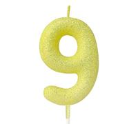 Yellow Glitter Birthday Candle,Macaron 3D Flash Number 9 Candle Topper,Suitable for Girls and Boys' Birthdays Party Cake Decorations,Weddings,Anniversaries
