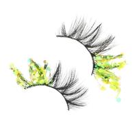 Yellow Glitter False Eyelashes 2pcs Fiber Lightweight Decorative