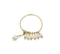Yellow Gold Anniversary Rings for Women, Beautiful Gift for Women Tassels Chain with Pearl 18.1K Gold Size P 1/2