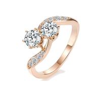 Yellow Gold Anniversary Rings for Women, Pretty Rings 14K Round with Moissanite Size J 1/2