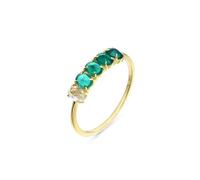 Yellow Gold Anniversary Rings for Women, The Wedding Ring 14K Thin Simple with Oval Green Agate Size U 1/2