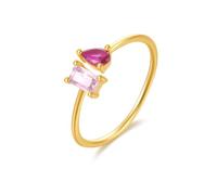 Yellow Gold Band Rings for Women 9K, Women's Wedding Band Gold Delicate with Rose Red Pear Shape Tourmaline Size I 1/2