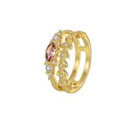 Yellow Gold Band Rings for Women, Ring Stacks for Women 18K Two Row with Purple Marquise Amethyst Size H 1/2