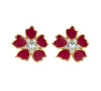 Yellow Gold Coloured Petinna Painted Flower Cubic Zirconia Stud Earrings