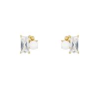 Yellow Gold Coloured Sterling Silver Pearl & Cubic Zirconia Stud Earrings