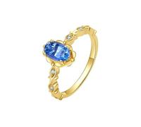 Yellow Gold Engagement Ring 14K, Funny Engagement Ring Thin with 0.5Ct Oval Blue Sapphire Size M 1/2