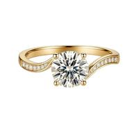 Yellow Gold Engagement Ring 14K, Pretty Rings Twisted Band with Moissanite Size I 1/2