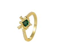 Yellow Gold Engagement Ring, The Promise Ring 9K Bow Knot with Green Square Lab Created Emerald Size N 1/2