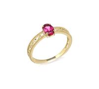 Yellow Gold Engagement Rings for Women, Married Ring 18K Hollow Wave Pattern Oval Rose Red Garnet Size W 1/2