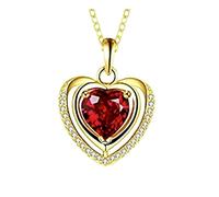 Yellow gold finish red ruby and created diamond heart cut necklace for women Birthday New Year Valentine's Day Gift for Mum Wife Sister Girlfriend-Come with Gift Box