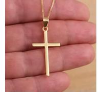Yellow Gold Plated on Real 925 Silver Plain Cross Pendant Necklace Box-Without Chain