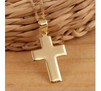 Yellow Gold Plated on Real 925 Silver Plain Cross Pendant Necklace Box-Without Chain