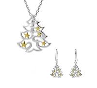 Yellow Gold Plated Sterling Silver Christmas Tree with Stars Two Piece Set CST-134