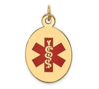 Yellow Gold Red Enamel Medical Jewelry Oval Disc Pendant, 26x16mm